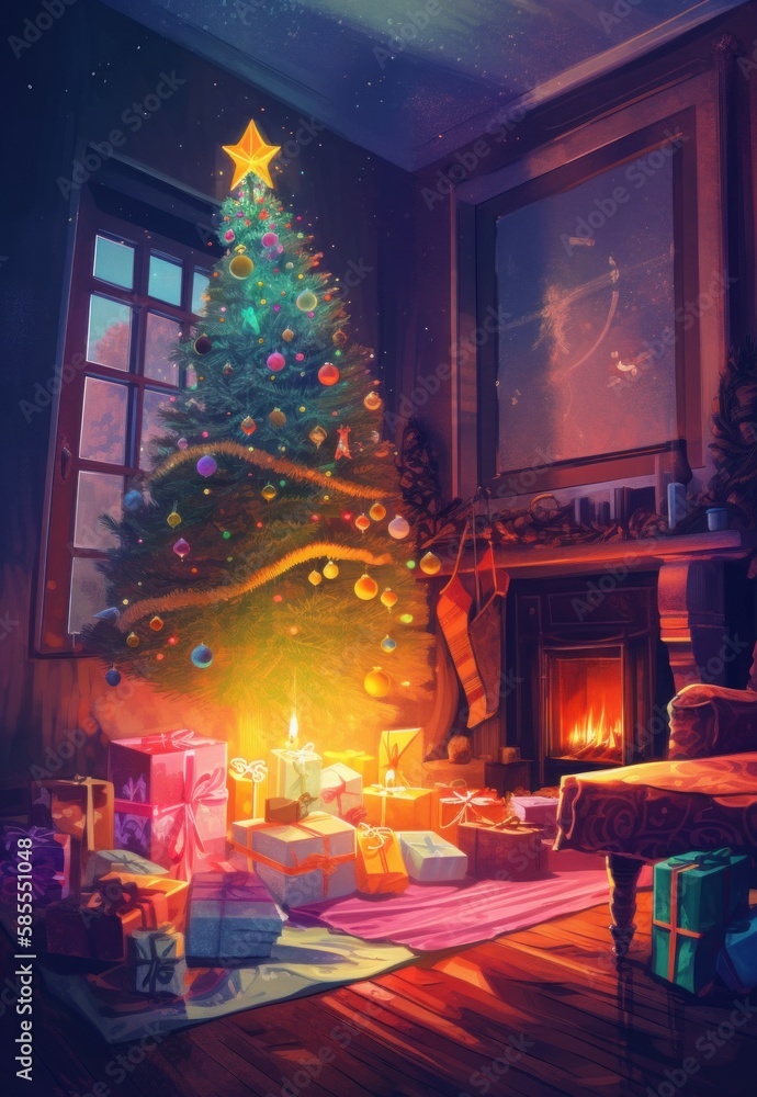 christmas tree on a warm room, christimas spirit