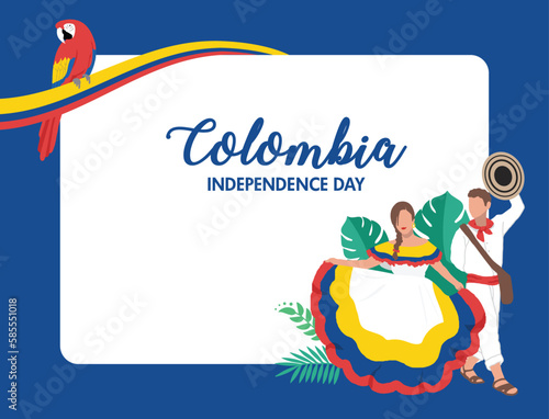 VECTORS. Editable banner for Colombia Independence Day and patriotic events. Celebration, festival, party, music, traditional dance, traditional clothing