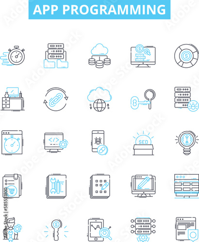 App programming vector line icons set. App, Programming, Coding, Development, iOS, Android, Design illustration outline concept symbols and signs