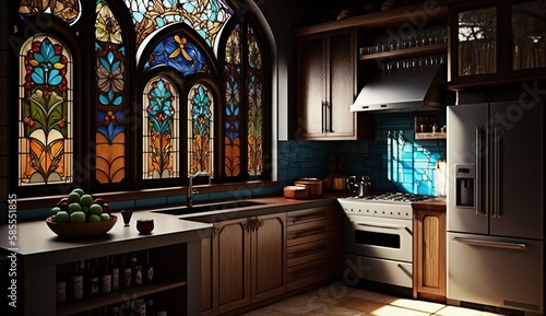 kitchenwith stained glasse pattern