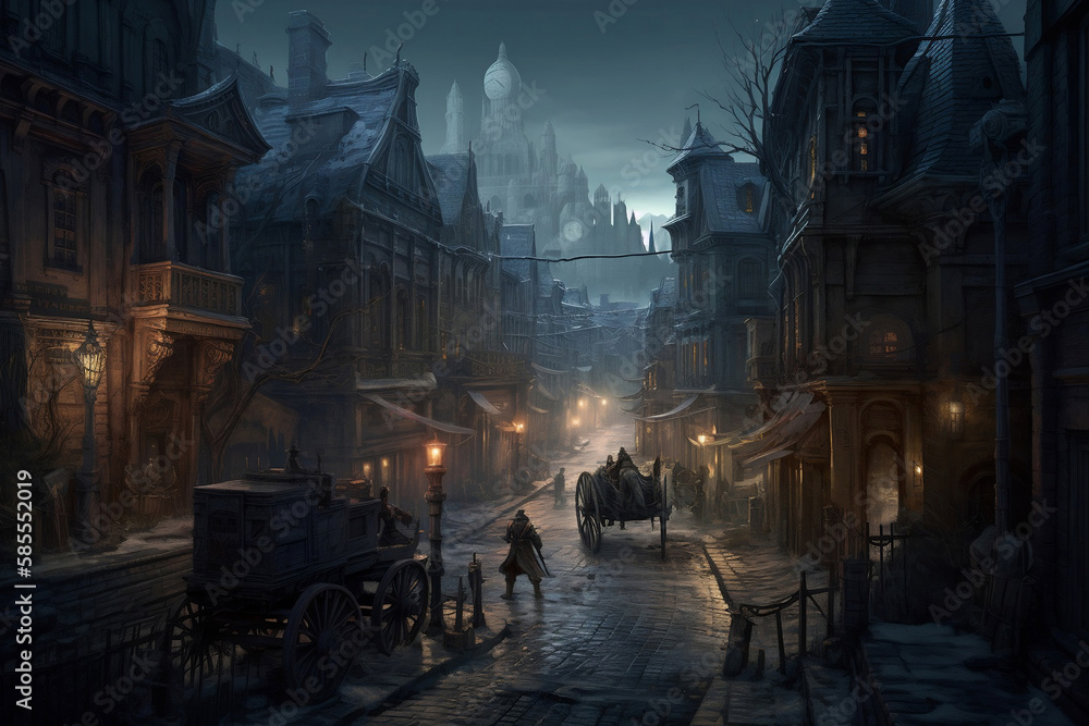 Naklejka premium horror mysterious city at night fantasy, generative ai