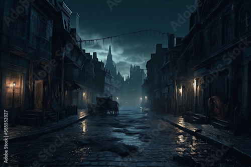 horror mysterious city at night fantasy  generative ai