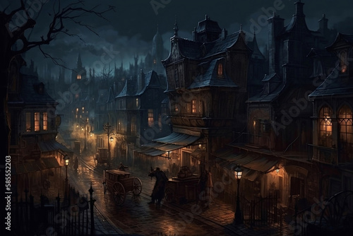 horror mysterious city at night fantasy, generative ai © jambulart