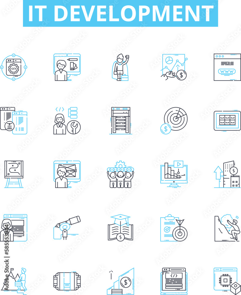IT development vector line icons set. IT, development, software, coding, engineering, program, web illustration outline concept symbols and signs
