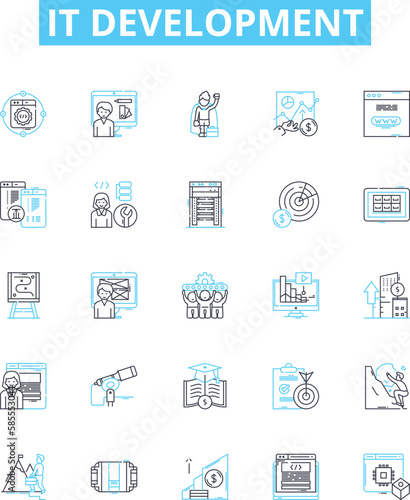 IT development vector line icons set. IT, development, software, coding, engineering, program, web illustration outline concept symbols and signs