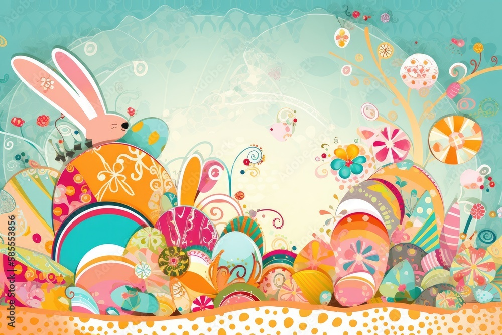 Easter Scrapbook Scrapbooking Stationary Colorful Background with Easter Bunny Eggs Basket Vector Illustration Easter Scrapbook Scrapbooking Stationary Colorful Background with Easter Bunny Eggs Basket Vector Illustration