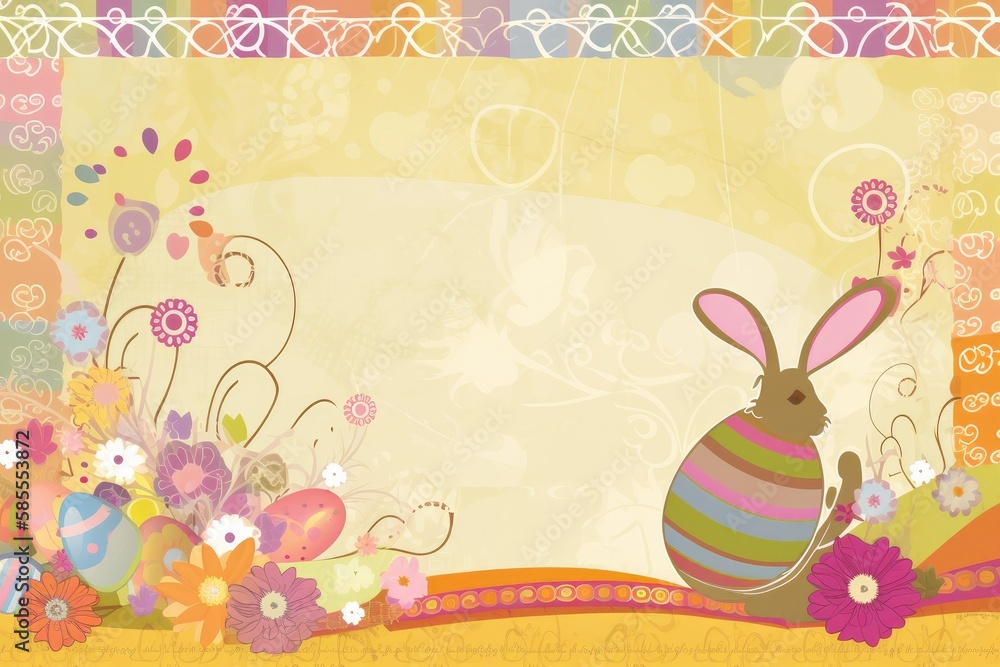 Obraz premium Easter Scrapbook Scrapbooking Stationary Colorful Background with Easter Bunny Eggs Basket Vector Illustration