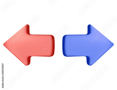 Left and right arrow 3D icon pointer. Realistic 3d design on back arrow and forward pointer cartoon style. Icon isolated