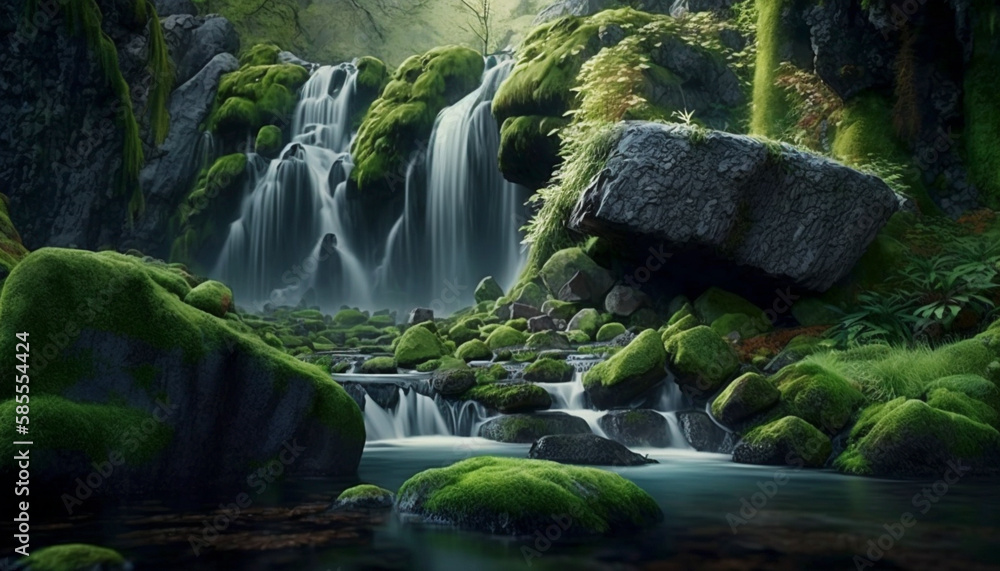 Fototapeta premium beautyfull Waterfall landscape with rocks covered.Generative AI.