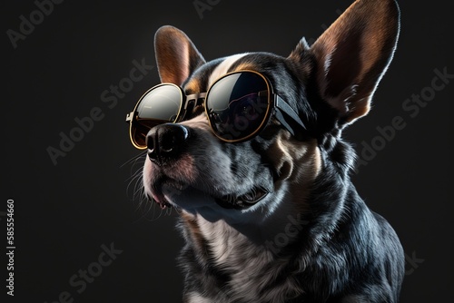 Animal portrait, dog looking cool with glasses, isolated, generative ai