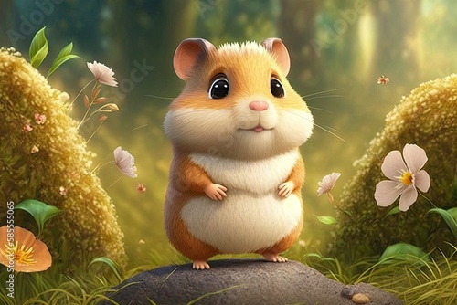 Cute Cartoon Hamster in the Woods (Generative AI)