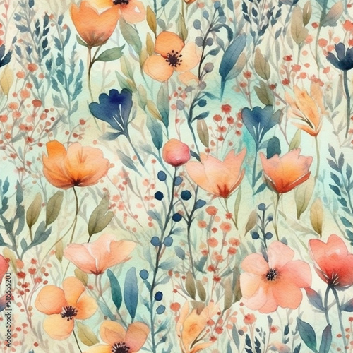 flower field watercolor pattern made by generative ai