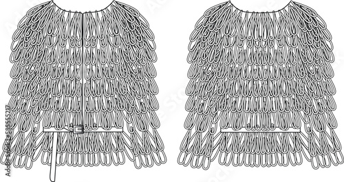 Women's Loop Knit Cardigan Sweater. Technical fashion illustration. Front and back, white color. Women's CAD mock-up.