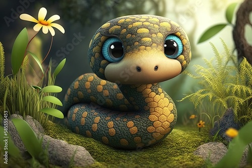 Cute Cartoon Snake in the W...