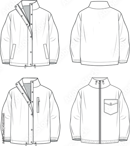 Women's Teddy Coat Set. Technical fashion illustration. Front and back, white colour. Women's CAD mock-
