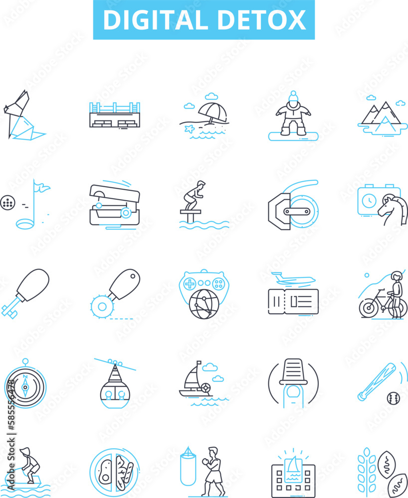 Digital detox vector line icons set. Digital, Detox, Unplug, Break, Tech, Internet, Switch illustration outline concept symbols and signs