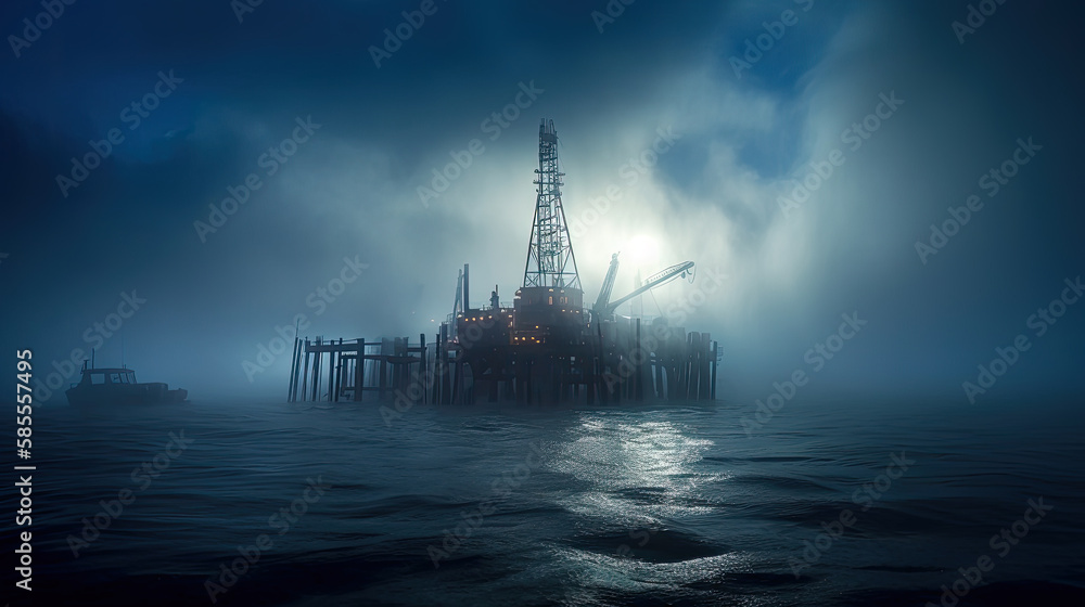 oil rig at sunset created with Generative AI technology oil rig at sunset created with Generative AI technology