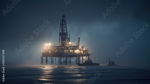 oil rig at sunset created with Generative AI technology © Robert Herhold