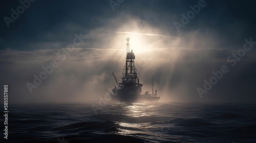 oil rig at sunset created with Generative AI technology