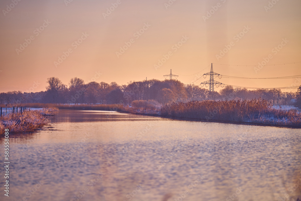 River Pinnau in Schleswig-Holstein during winter. High quality photo