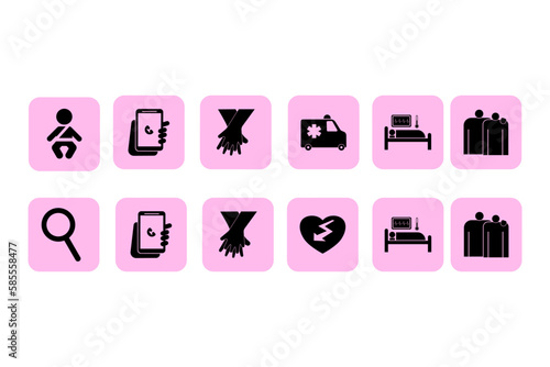 Icons designed for pediatric cardiac arrest survival guide.