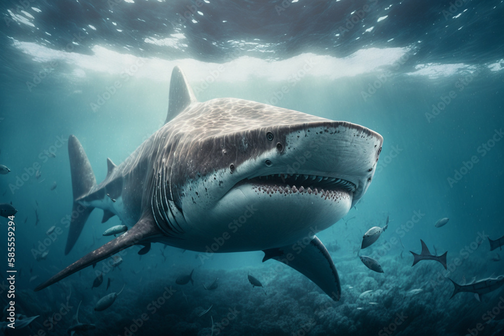 Fototapeta premium ancient shark in the ocean created using generative Al tools