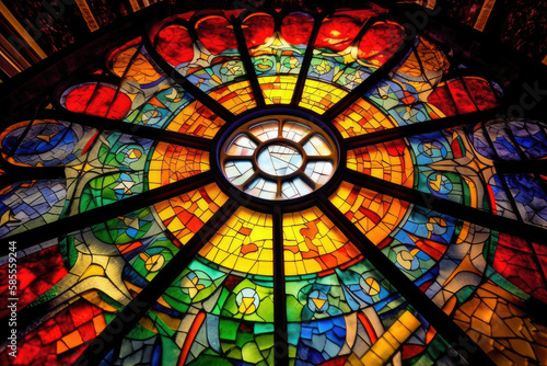 Rundes buntglasfenster Kirchenfenster in lebhaften Farben