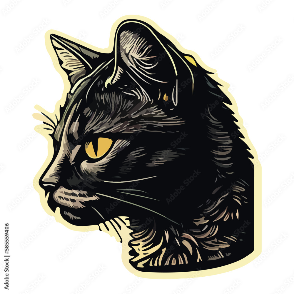 Black Cat Flat Icon Isolated On White Background