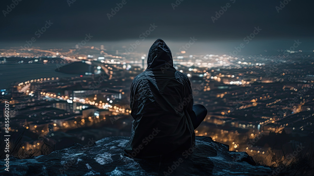 silhouette of a person looking at the city created with Generative AI technology silhouette of a person looking at the city created with Generative AI technology