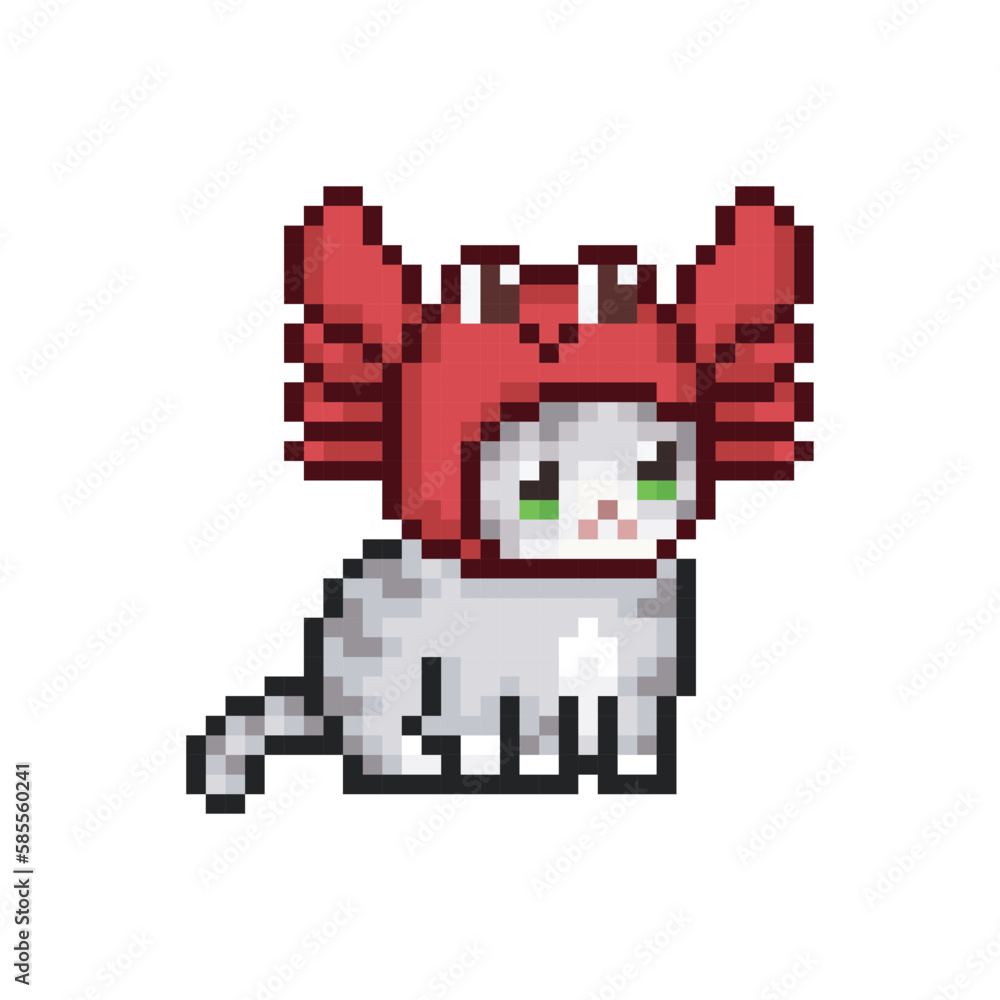 Obraz premium Cat in a crab hat, pixel art
