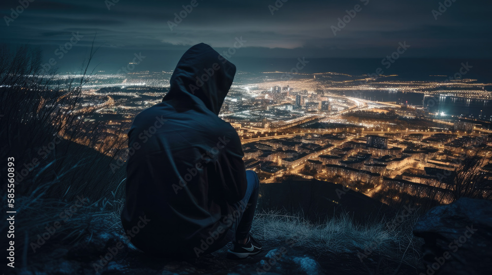 silhouette of a person looking at the city created with Generative AI technology silhouette of a person looking at the city created with Generative AI technology