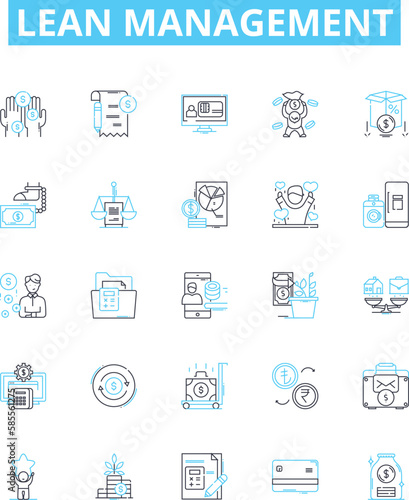 Lean Management vector line icons set. Lean, Management, Efficiency, Process, Waste, Kaizen, Six illustration outline concept symbols and signs