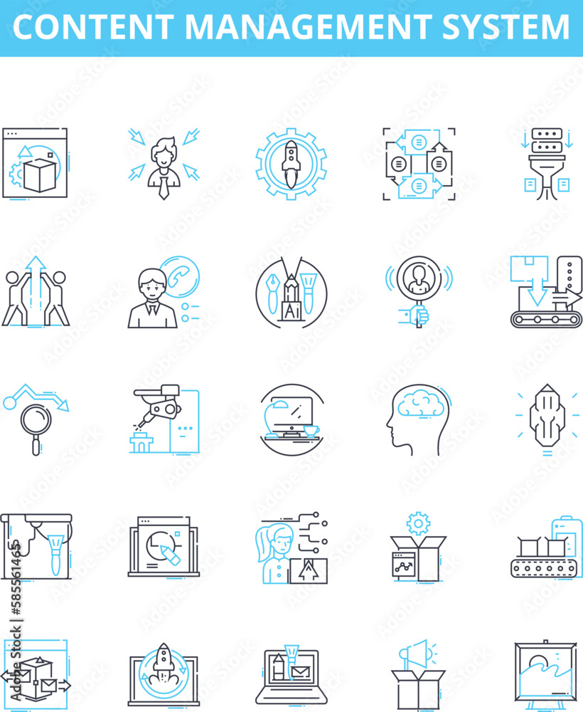 Content management system vector line icons set. CMS, Content, Management, System, Creation, Publishing, Storage illustration outline concept symbols and signs