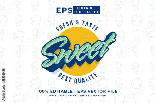 Editable text effect Sweet logo 3d Cartoon Cute template style premium vector