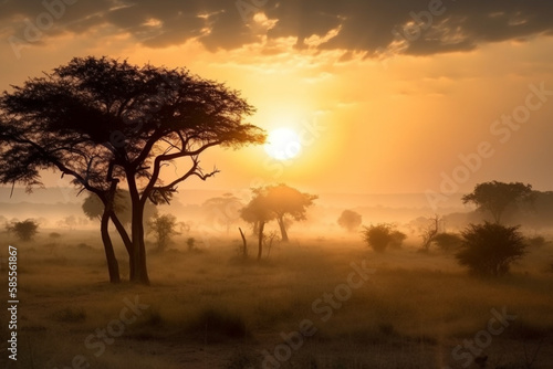Sunrise in the wild African savannah 3 Generative AI