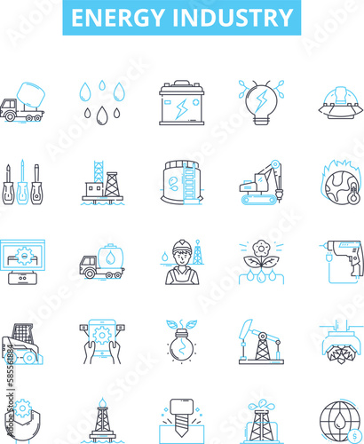 energy industry vector line icons set. Energy, Industry, Oil, Solar, Wind, Nuclear, Hydroelectric illustration outline concept symbols and signs