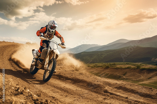 Extreme Motocross MX Rider riding on dirt track ,rocky mountains 1 Generative AI