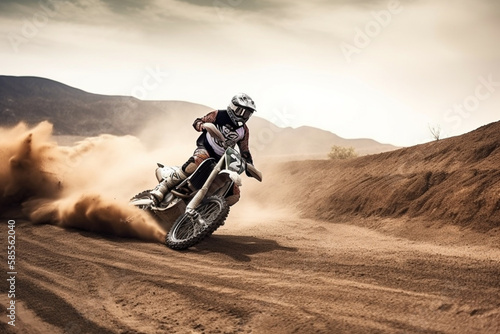 Extreme Motocross MX Rider riding on dirt track ,rocky mountains 3 Generative AI
