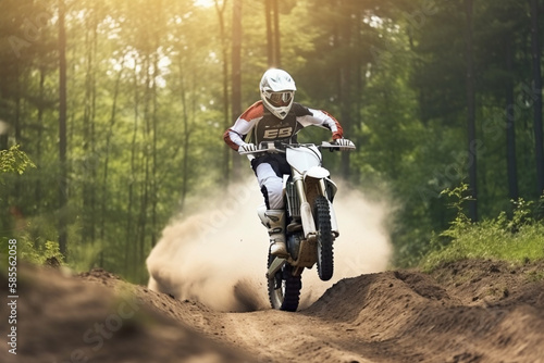 Extreme Motocross MX Rider riding on dirt track 4 Generative AI photo