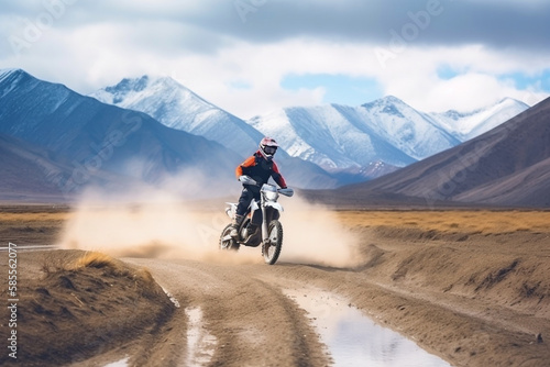 Extreme Motocross MX Rider riding on dirt water track Generative AI