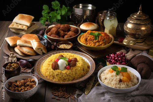 Middle Eastern Suhoor or Iftar meal Generative AI
