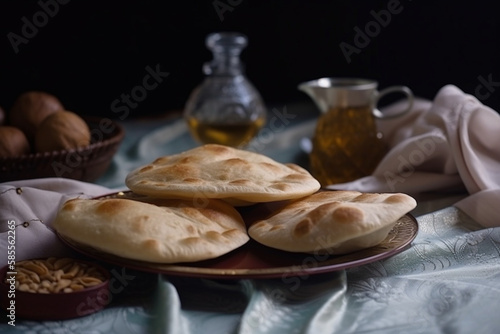 Ramadan pita on the table for suhoor and iftar 1 Generative AI photo