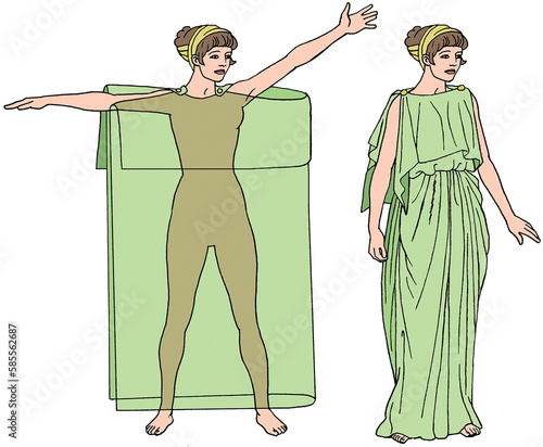 Ancient Greek Clothing - A woman wears a green Doric chiton photo