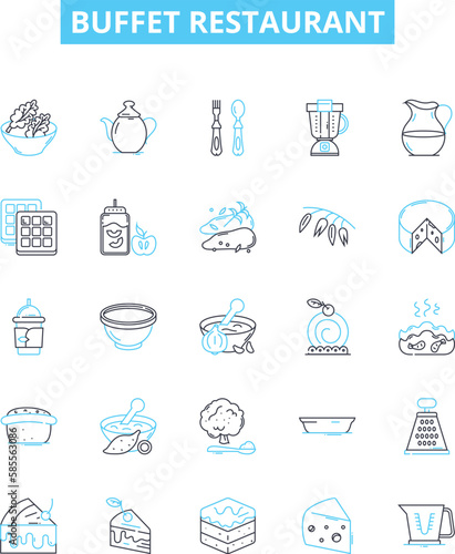 Buffet restaurant vector line icons set. Buffet, Restaurant, Food, Cuisine, Dining, Variety, Options illustration outline concept symbols and signs