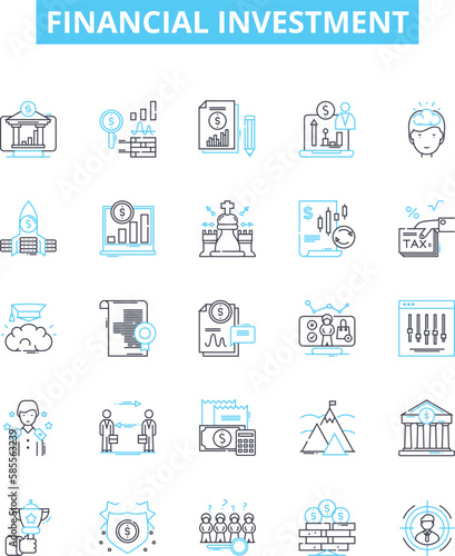 Financial investment vector line icons set. Investment, Finance, Financial, Markets, Banking, Stocks, Assets illustration outline concept symbols and signs