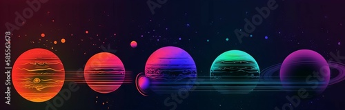 graphic representation of planets in a synthwave mood