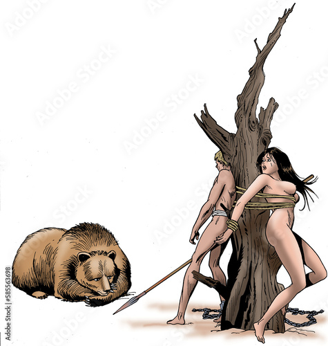 Photography Ancient Rome - Prisoners against a bear in a Roman amphitheater during games