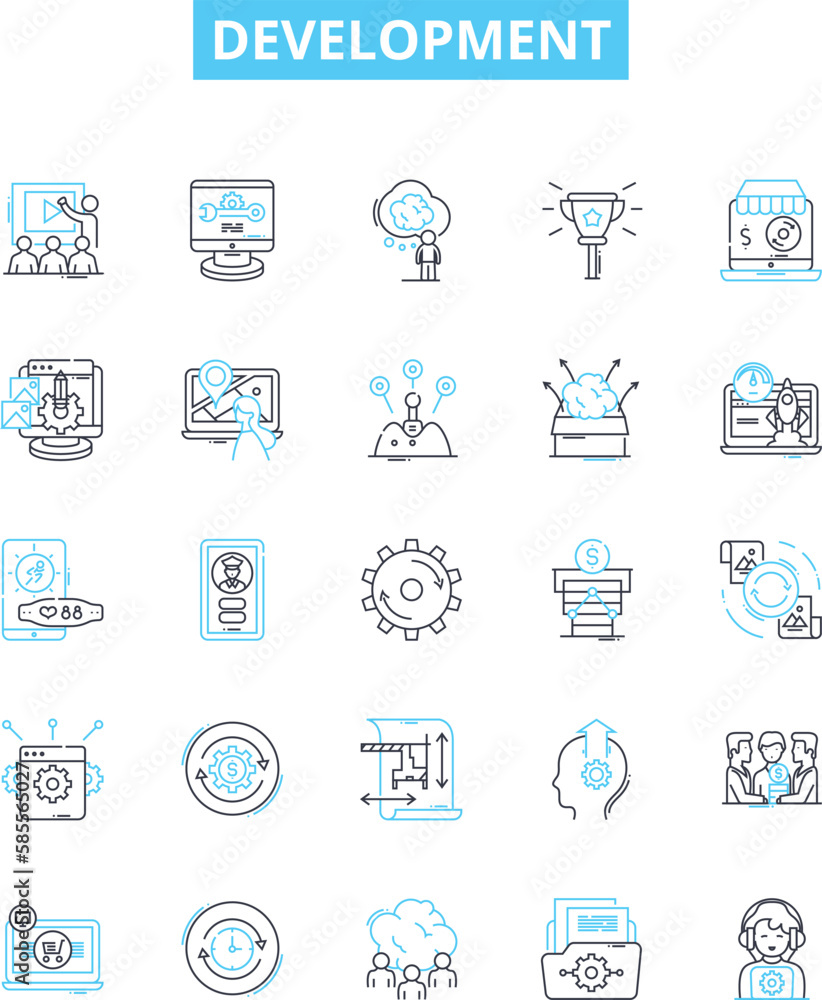 Development vector line icons set. Growth, Improvement, Expansion, Advancement, Proliferation, Progression, Enhancements illustration outline concept symbols and signs Development vector line icons set. Growth, Improvement, Expansion, Advancement, Proliferation, Progression, Enhancements illustration outline concept symbols and signs