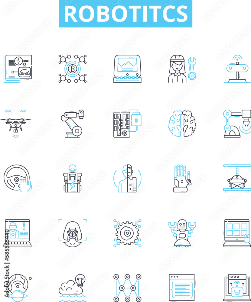 Robotitcs vector line icons set. Robotics, Automation, AI, Programmable, Machines, Autonomous, Networks illustration outline concept symbols and signs Robotitcs vector line icons set. Robotics, Automation, AI, Programmable, Machines, Autonomous, Networks illustration outline concept symbols and signs