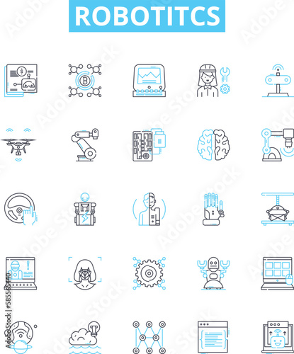 Robotitcs vector line icons set. Robotics, Automation, AI, Programmable, Machines, Autonomous, Networks illustration outline concept symbols and signs